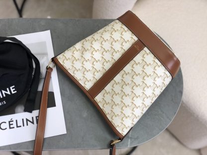 REPLICA CELINE SMALL BUCKET IN TRIOMPHE CANVAS AND CALFSKIN 191442 WHITE #3963 - Image 7