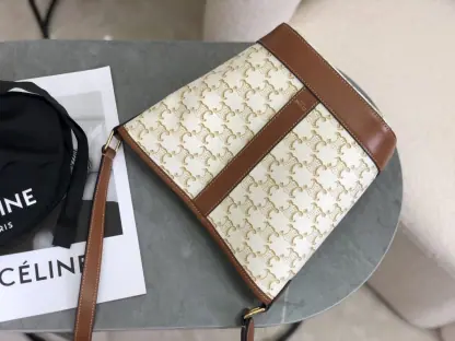 REPLICA CELINE SMALL BUCKET IN TRIOMPHE CANVAS AND CALFSKIN 191442 WHITE #3963 - Image 7