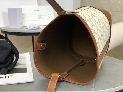REPLICA CELINE SMALL BUCKET IN TRIOMPHE CANVAS AND CALFSKIN 191442 WHITE #3963 - Image 9