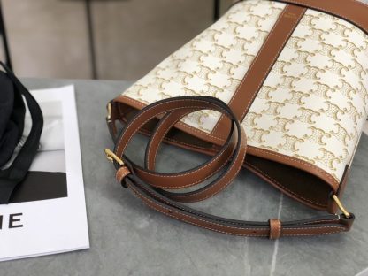 REPLICA CELINE SMALL BUCKET IN TRIOMPHE CANVAS AND CALFSKIN 191442 WHITE #3963 - Image 10