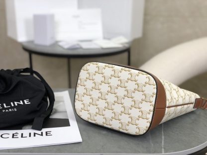 REPLICA CELINE SMALL BUCKET IN TRIOMPHE CANVAS AND CALFSKIN 191442 WHITE #3963 - Image 11