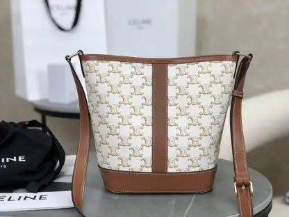 REPLICA CELINE SMALL BUCKET IN TRIOMPHE CANVAS AND CALFSKIN 191442 WHITE #3963 - Image 2