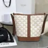 REPLICA CELINE SMALL BUCKET IN TRIOMPHE CANVAS AND CALFSKIN 191442 WHITE #3963