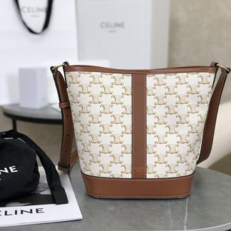 REPLICA CELINE SMALL BUCKET IN TRIOMPHE CANVAS AND CALFSKIN 191442 WHITE #3963