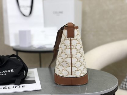 REPLICA CELINE SMALL BUCKET IN TRIOMPHE CANVAS AND CALFSKIN 191442 WHITE #3963 - Image 3