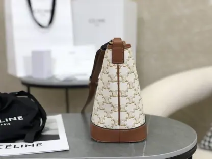 REPLICA CELINE SMALL BUCKET IN TRIOMPHE CANVAS AND CALFSKIN 191442 WHITE #3963 - Image 3
