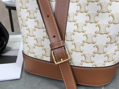 REPLICA CELINE SMALL BUCKET IN TRIOMPHE CANVAS AND CALFSKIN 191442 WHITE #3963 - Image 16