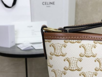 REPLICA CELINE SMALL BUCKET IN TRIOMPHE CANVAS AND CALFSKIN 191442 WHITE #3963 - Image 4