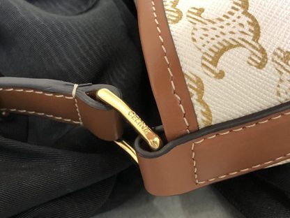 REPLICA CELINE SMALL BUCKET IN TRIOMPHE CANVAS AND CALFSKIN 191442 WHITE #3963 - Image 17
