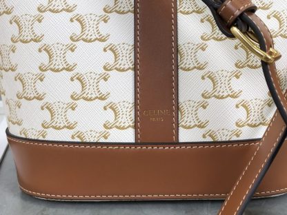 REPLICA CELINE SMALL BUCKET IN TRIOMPHE CANVAS AND CALFSKIN 191442 WHITE #3963 - Image 5
