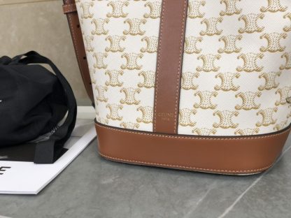 REPLICA CELINE SMALL BUCKET IN TRIOMPHE CANVAS AND CALFSKIN 191442 WHITE #3963 - Image 12