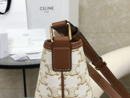 REPLICA CELINE SMALL BUCKET IN TRIOMPHE CANVAS AND CALFSKIN 191442 WHITE #3963 - Image 14