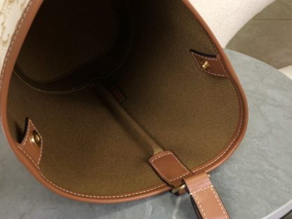 REPLICA CELINE SMALL BUCKET IN TRIOMPHE CANVAS AND CALFSKIN 191442 WHITE #3963 - Image 13