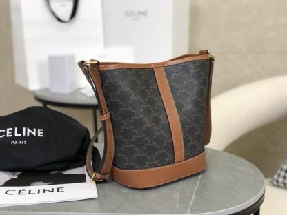REPLICA CELINE SMALL BUCKET IN TRIOMPHE CANVAS AND CALFSKIN 191442 TAN #3964 - Image 6