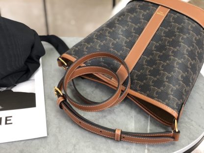 REPLICA CELINE SMALL BUCKET IN TRIOMPHE CANVAS AND CALFSKIN 191442 TAN #3964 - Image 4
