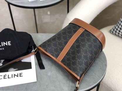 REPLICA CELINE SMALL BUCKET IN TRIOMPHE CANVAS AND CALFSKIN 191442 TAN #3964 - Image 3
