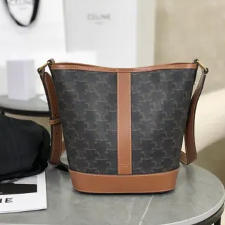 REPLICA CELINE SMALL BUCKET IN TRIOMPHE CANVAS AND CALFSKIN 191442 TAN #3964