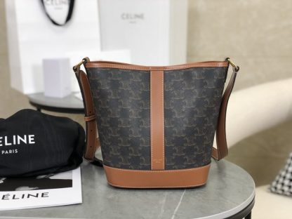 REPLICA CELINE SMALL BUCKET IN TRIOMPHE CANVAS AND CALFSKIN 191442 TAN #3964