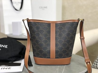 REPLICA CELINE SMALL BUCKET IN TRIOMPHE CANVAS AND CALFSKIN 191442 TAN #3964