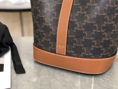 REPLICA CELINE SMALL BUCKET IN TRIOMPHE CANVAS AND CALFSKIN 191442 TAN #3964 - Image 10
