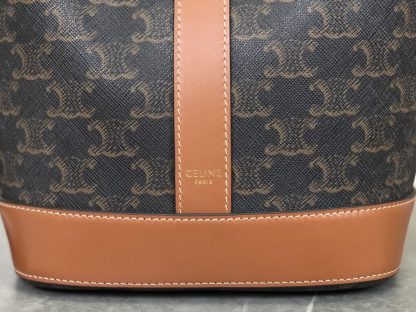 REPLICA CELINE SMALL BUCKET IN TRIOMPHE CANVAS AND CALFSKIN 191442 TAN #3964 - Image 13