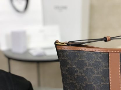 REPLICA CELINE SMALL BUCKET IN TRIOMPHE CANVAS AND CALFSKIN 191442 TAN #3964 - Image 9