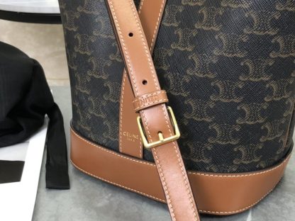 REPLICA CELINE SMALL BUCKET IN TRIOMPHE CANVAS AND CALFSKIN 191442 TAN #3964 - Image 12