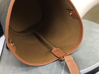 REPLICA CELINE SMALL BUCKET IN TRIOMPHE CANVAS AND CALFSKIN 191442 TAN #3964 - Image 11