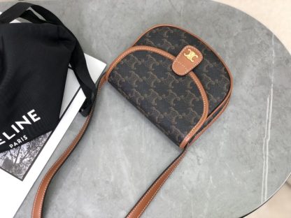 REPLICA CELINE MINI BESACE IN TRIOMPHE CANVAS AND CALFSKIN 196702 TAN #3955 - Image 14