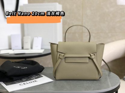 REPLICA CELINE NANO BELT BAG IN GRAINED CALFSKIN LIGHT TAUPE #3930