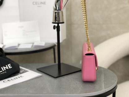 REPLICA CELINE CHAIN SHOULDER BAG CLAUDE IN SHINY CALFSKIN PINK #3937 - Image 11