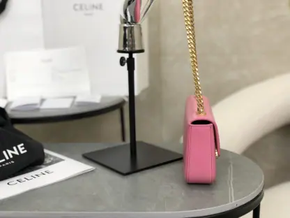 REPLICA CELINE CHAIN SHOULDER BAG CLAUDE IN SHINY CALFSKIN PINK #3937 - Image 11