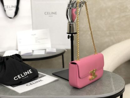 REPLICA CELINE CHAIN SHOULDER BAG CLAUDE IN SHINY CALFSKIN PINK #3937 - Image 14