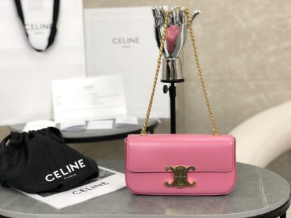 REPLICA CELINE CHAIN SHOULDER BAG CLAUDE IN SHINY CALFSKIN PINK #3937