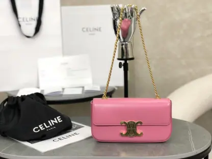 REPLICA CELINE CHAIN SHOULDER BAG CLAUDE IN SHINY CALFSKIN PINK #3937