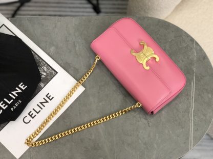 REPLICA CELINE CHAIN SHOULDER BAG CLAUDE IN SHINY CALFSKIN PINK #3937 - Image 5