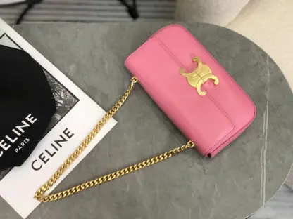 REPLICA CELINE CHAIN SHOULDER BAG CLAUDE IN SHINY CALFSKIN PINK #3937 - Image 5