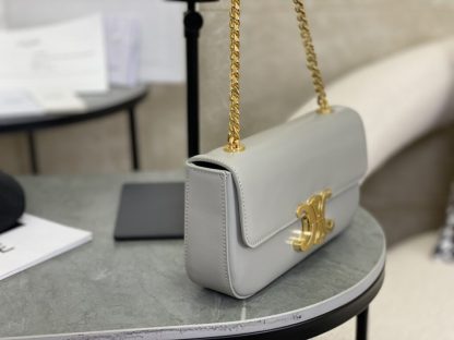 REPLICA CELINE CHAIN SHOULDER BAG CLAUDE IN SHINY CALFSKIN GREY #3940 - Image 12
