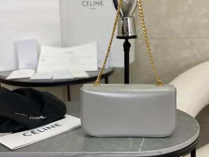 REPLICA CELINE CHAIN SHOULDER BAG CLAUDE IN SHINY CALFSKIN GREY #3940 - Image 15