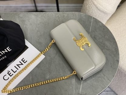 REPLICA CELINE CHAIN SHOULDER BAG CLAUDE IN SHINY CALFSKIN GREY #3940 - Image 17
