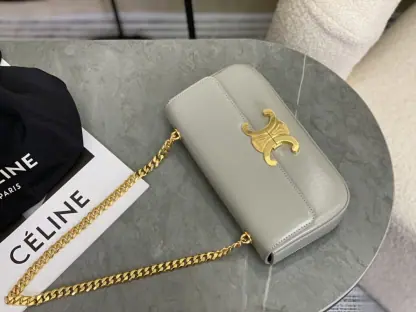 REPLICA CELINE CHAIN SHOULDER BAG CLAUDE IN SHINY CALFSKIN GREY #3940 - Image 17