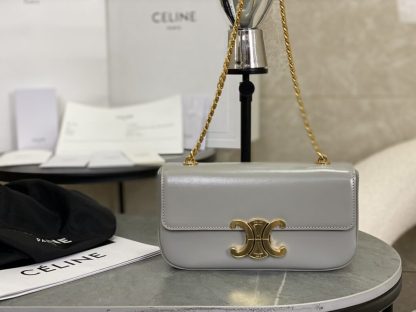 REPLICA CELINE CHAIN SHOULDER BAG CLAUDE IN SHINY CALFSKIN GREY #3940