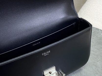 REPLICA CELINE CHAIN SHOULDER BAG CLAUDE IN SHINY CALFSKIN BLACK & SLIVER #3938 - Image 7