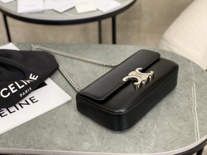 REPLICA CELINE CHAIN SHOULDER BAG CLAUDE IN SHINY CALFSKIN BLACK & SLIVER #3938