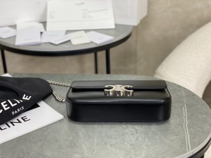 REPLICA CELINE CHAIN SHOULDER BAG CLAUDE IN SHINY CALFSKIN BLACK & SLIVER #3938 - Image 9