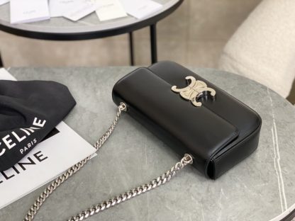 REPLICA CELINE CHAIN SHOULDER BAG CLAUDE IN SHINY CALFSKIN BLACK & SLIVER #3938 - Image 5
