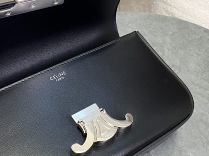 REPLICA CELINE CHAIN SHOULDER BAG CLAUDE IN SHINY CALFSKIN BLACK & SLIVER #3938 - Image 11