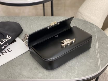 REPLICA CELINE CHAIN SHOULDER BAG CLAUDE IN SHINY CALFSKIN BLACK & SLIVER #3938 - Image 12