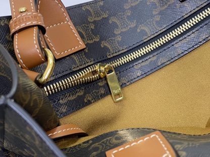 REPLICA CELINE SMALL CABAS VERTICAL IN TRIOMPHE CANVAS AND CALFSKIN 191542 TAN #3968 - Image 13