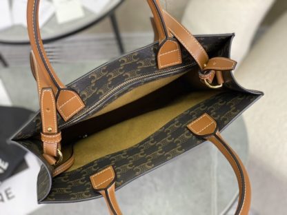 REPLICA CELINE SMALL CABAS VERTICAL IN TRIOMPHE CANVAS AND CALFSKIN 191542 TAN #3968 - Image 15